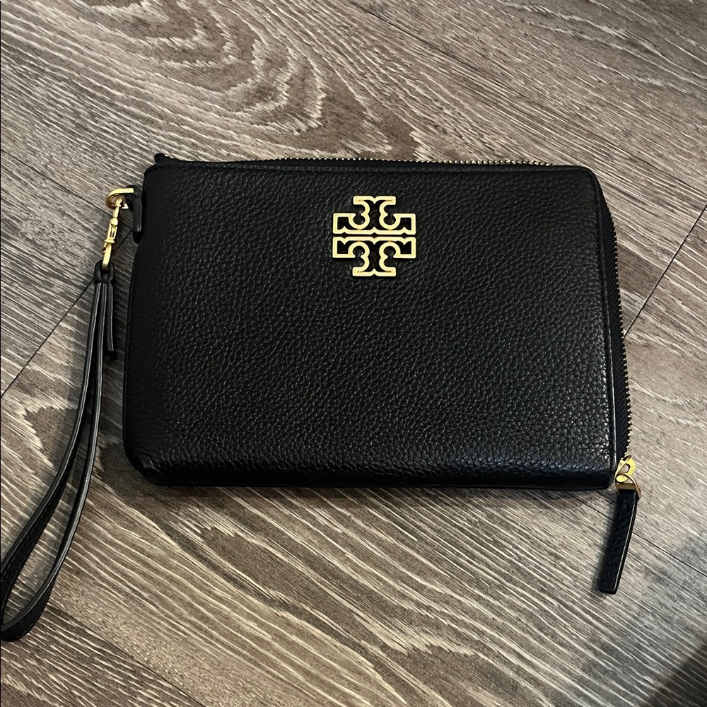 Tory Burch Black Wristlet with Gold Accents